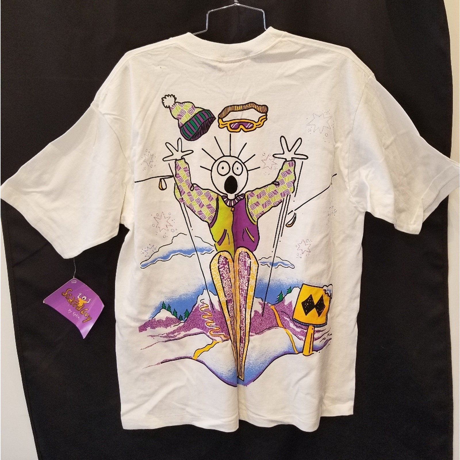 Vintage 90's New Single Stitch Graphic Tee Scared Guy Ski Tahoe T-Shirt Size XXL