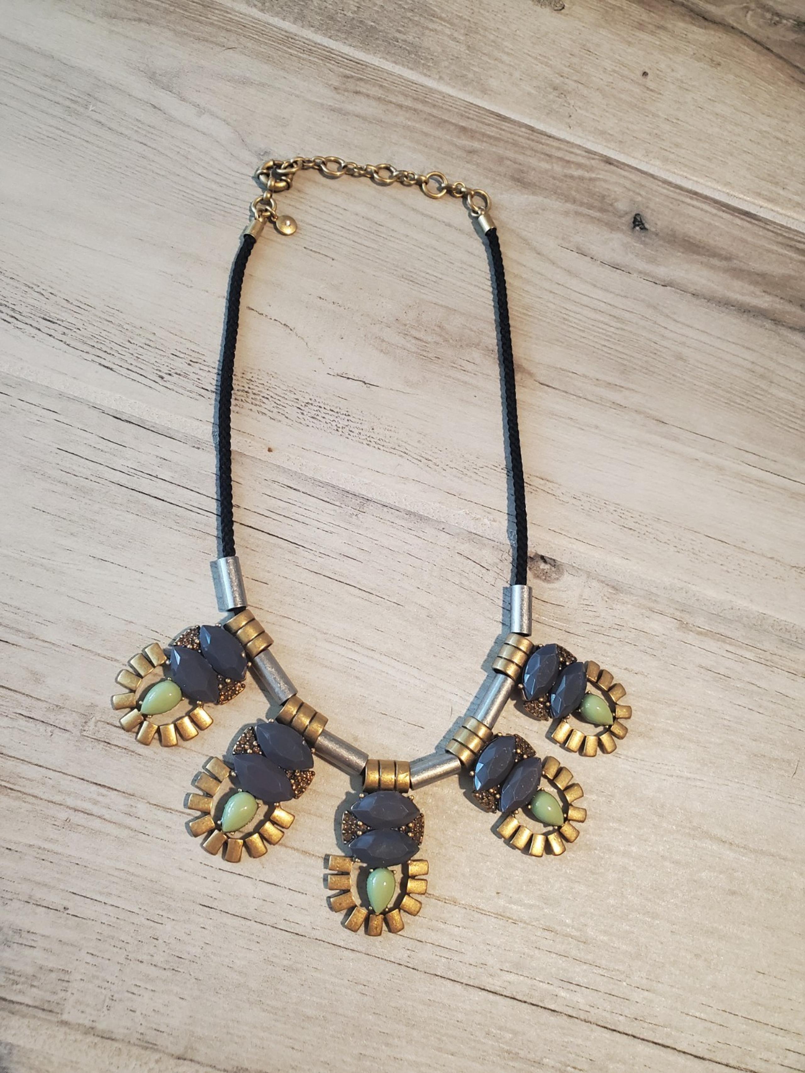 J. CREW Signed Necklace Mint Slate Blue Silver Gold Tone Accents Bold Glamour - J.Crew