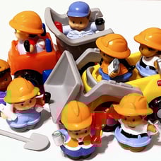 Fisher Price Little People CONSTRUCTION WORKERS CONTRACTORS BULLDOZER DUMP TRUCK