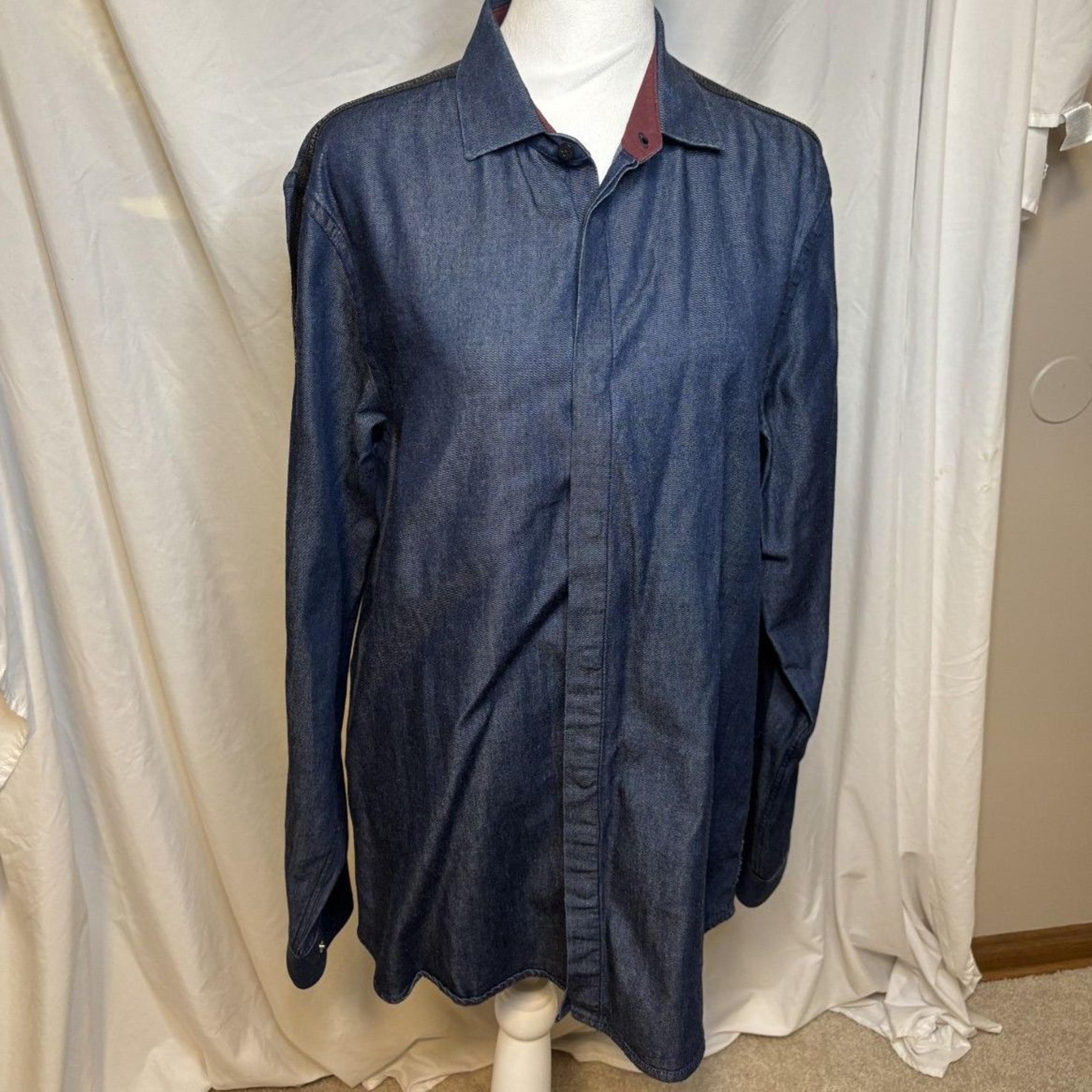 AX Armani Exchange Blue Denim Button Up Jean Jacket Shirt Spell Out Womens