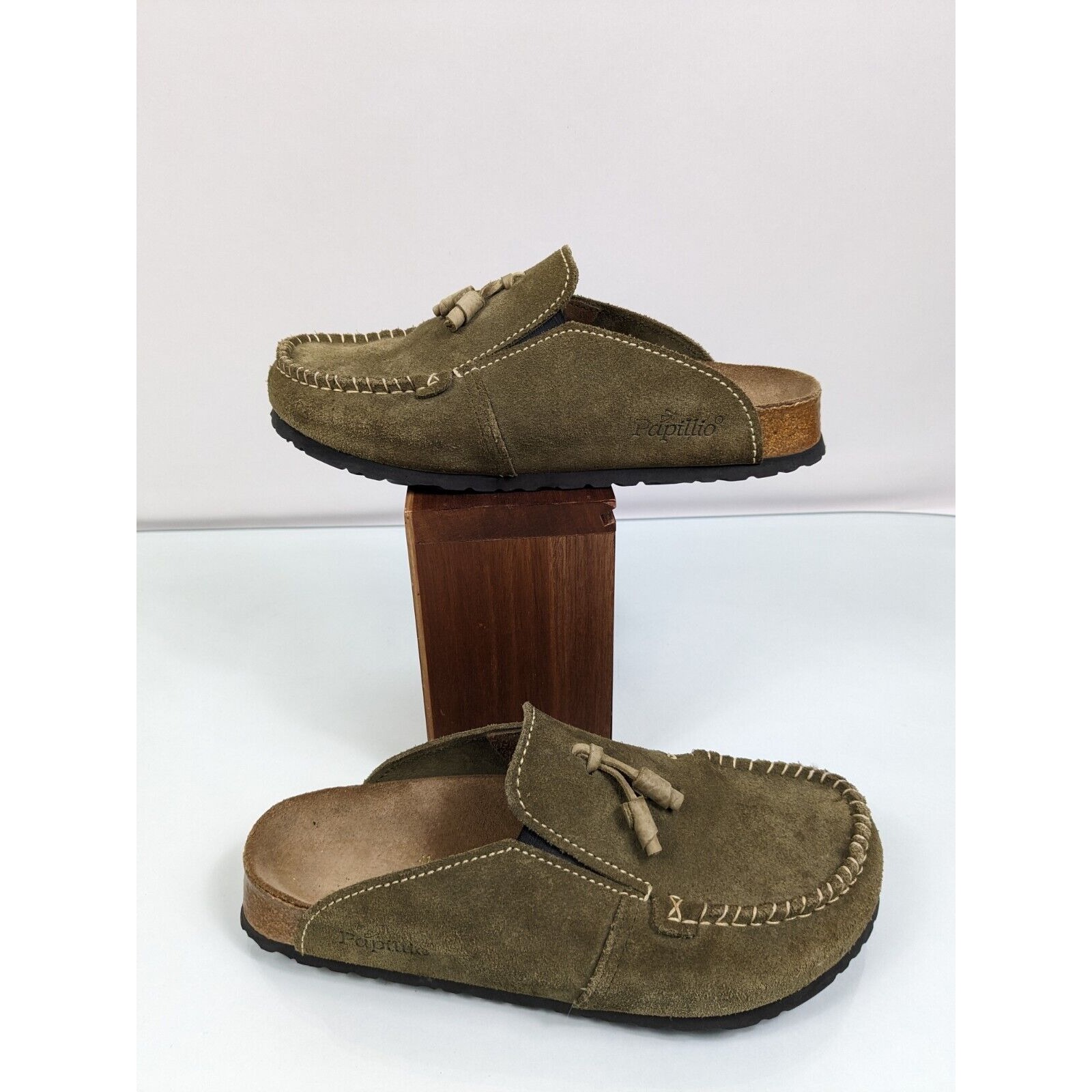 Papillio by Birkenstock Women's 10 M8 Green Leather Mule Slip-on Tassel Shoe
