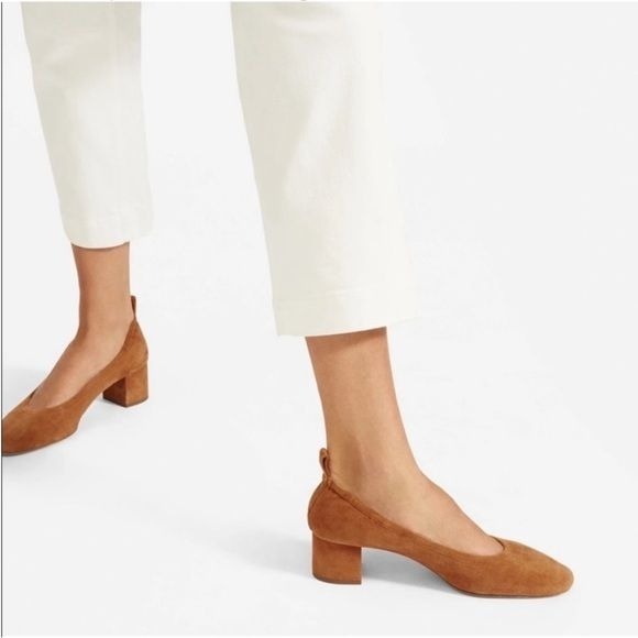 Everlane The Italian Leather Day Heel Cognac Suede Tan Size 6.5