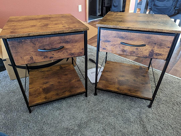 Set of 2, Rustic Brown Wood Grain Nightstand Pair: Stylish Bedside Tables with F
