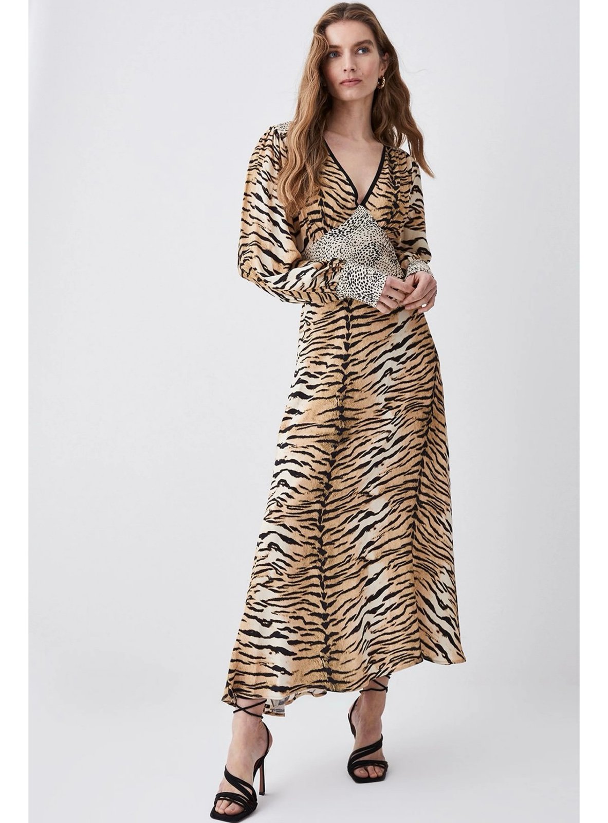 Karen Millen Animal Mixed Print Plunge Neck Woven Midi Dress - 4