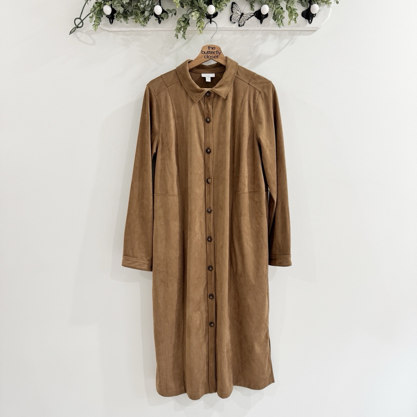 J. Jill Brown Suede Button Down Midi Maxi Dress Large 18-3096