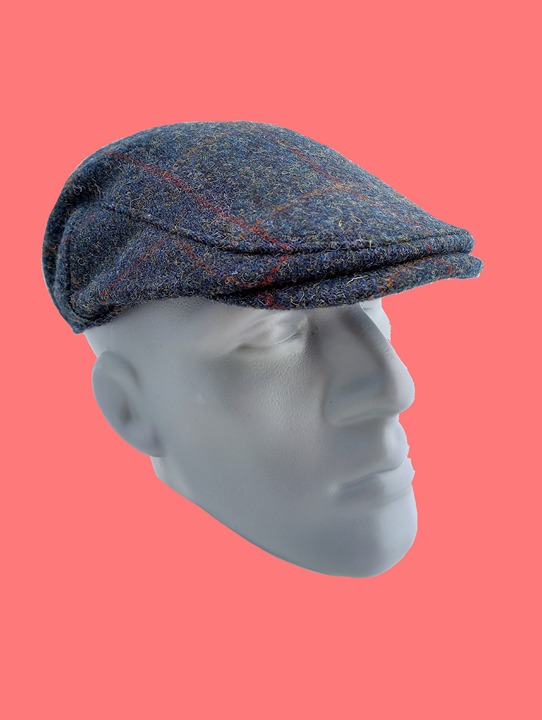 SMALL Hartside HS14 Scottish Highland Harris Tweed® Flat Cap - Steel Blue Check