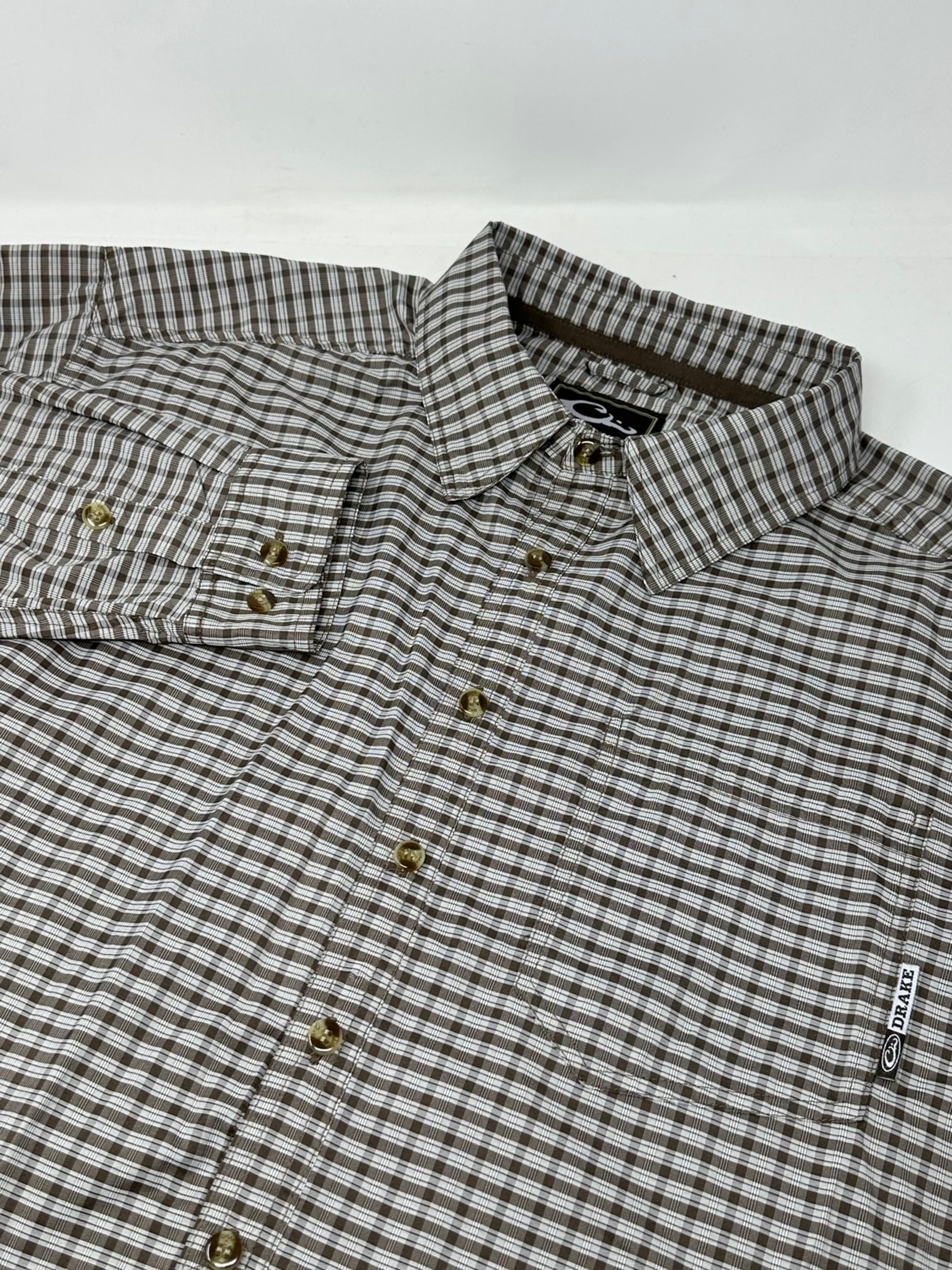 Drake Men’s Sz L Brown Plaid Long Sleeve Button Down Shirt Y6