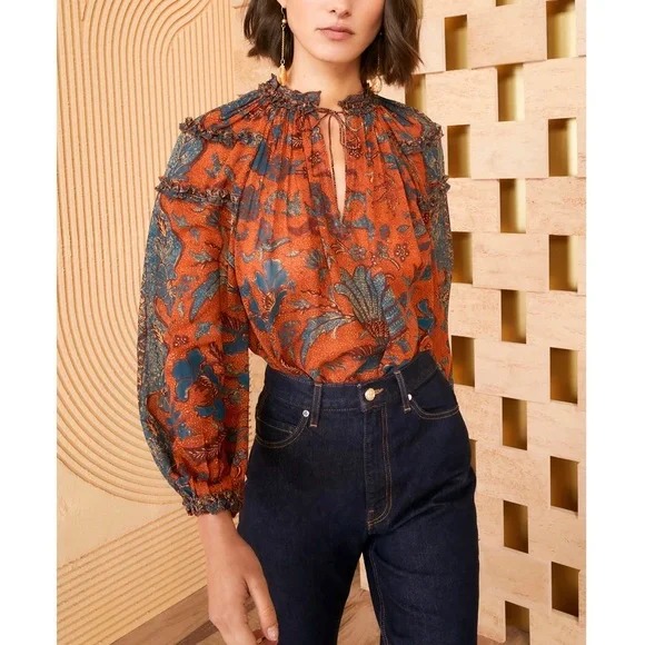 NWOT Ulla Johnson Silk Long-Sleeve Adela Floral Blouse