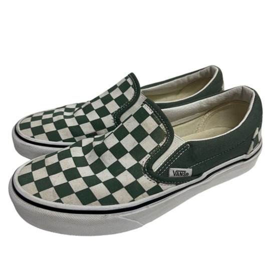 VANS Womens Gray White Checkered Canvas Slip On Skate Sneakers US 6.5
