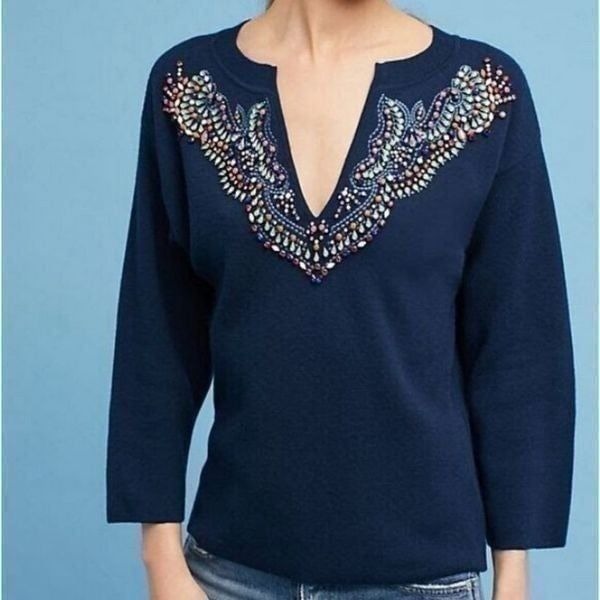 Moth Anthropologie Navy Gemstone Sweater | S