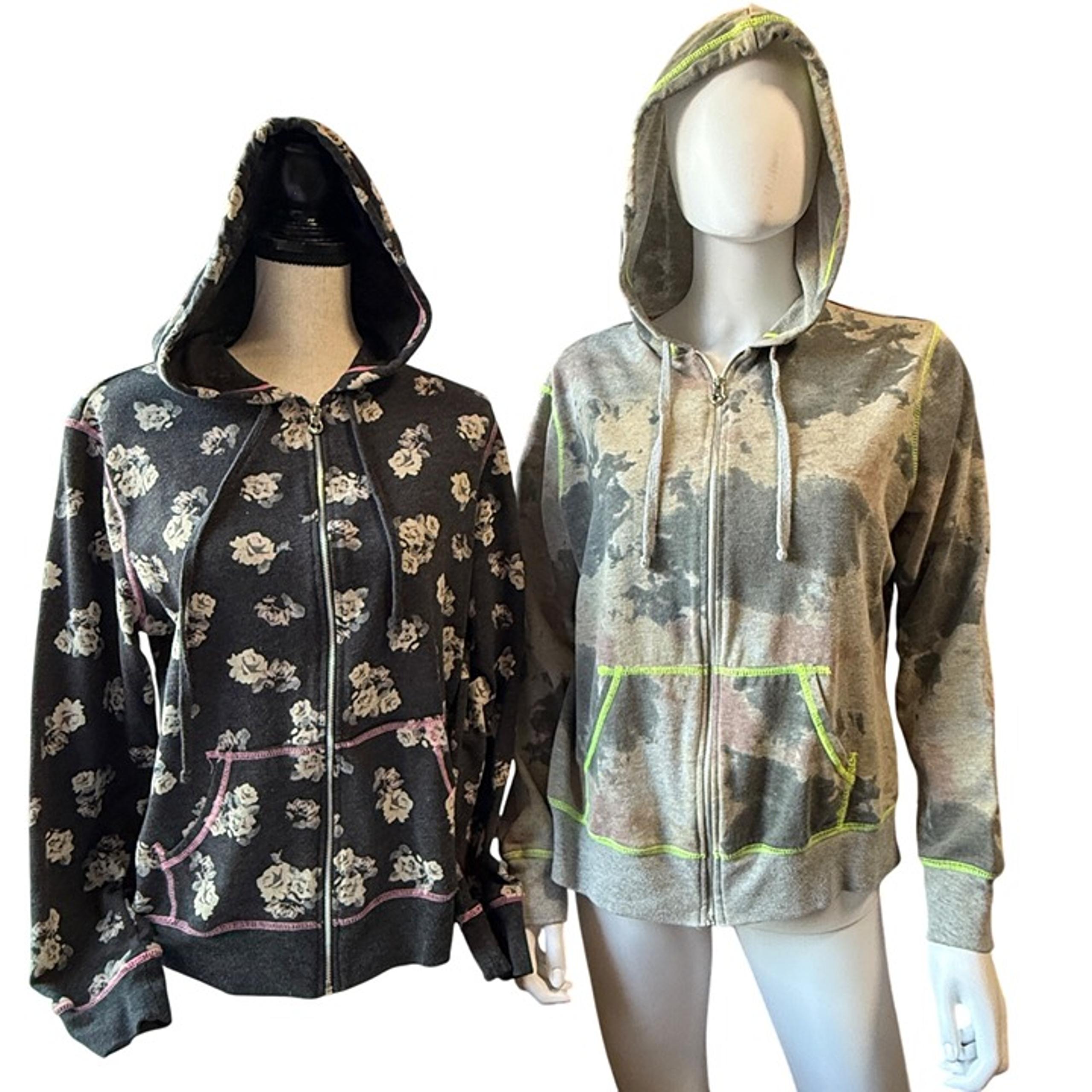 Hard Candy Hooded Zip-Up Sweatshirts Floral & Tie-Dye Prints Women XL(15-17) 2Pk