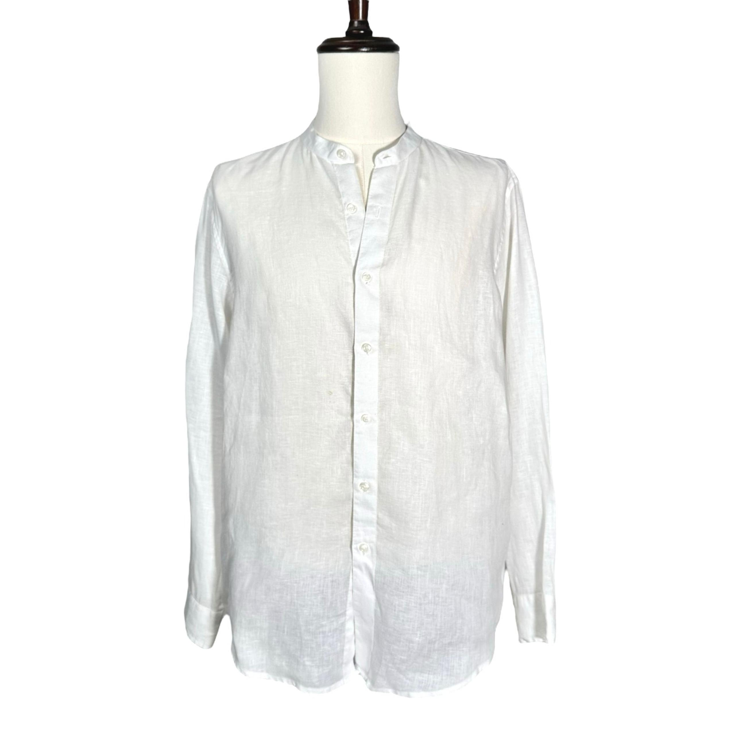 Tasso Elba | Men | Classic 100% Linen Grandad Collar LS Button Up Shirt | Medium
