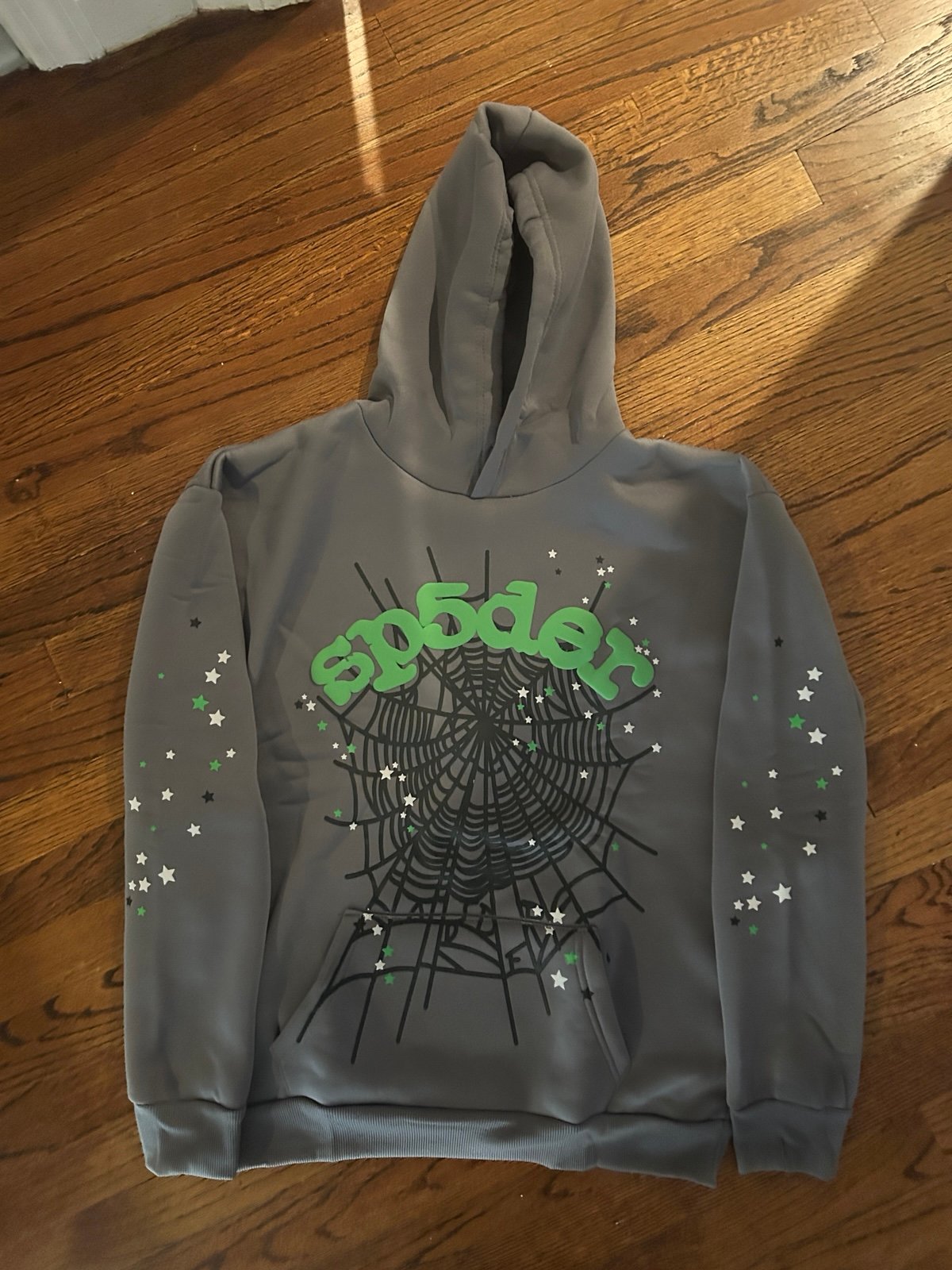 Sp5der hoodie dark gray and green