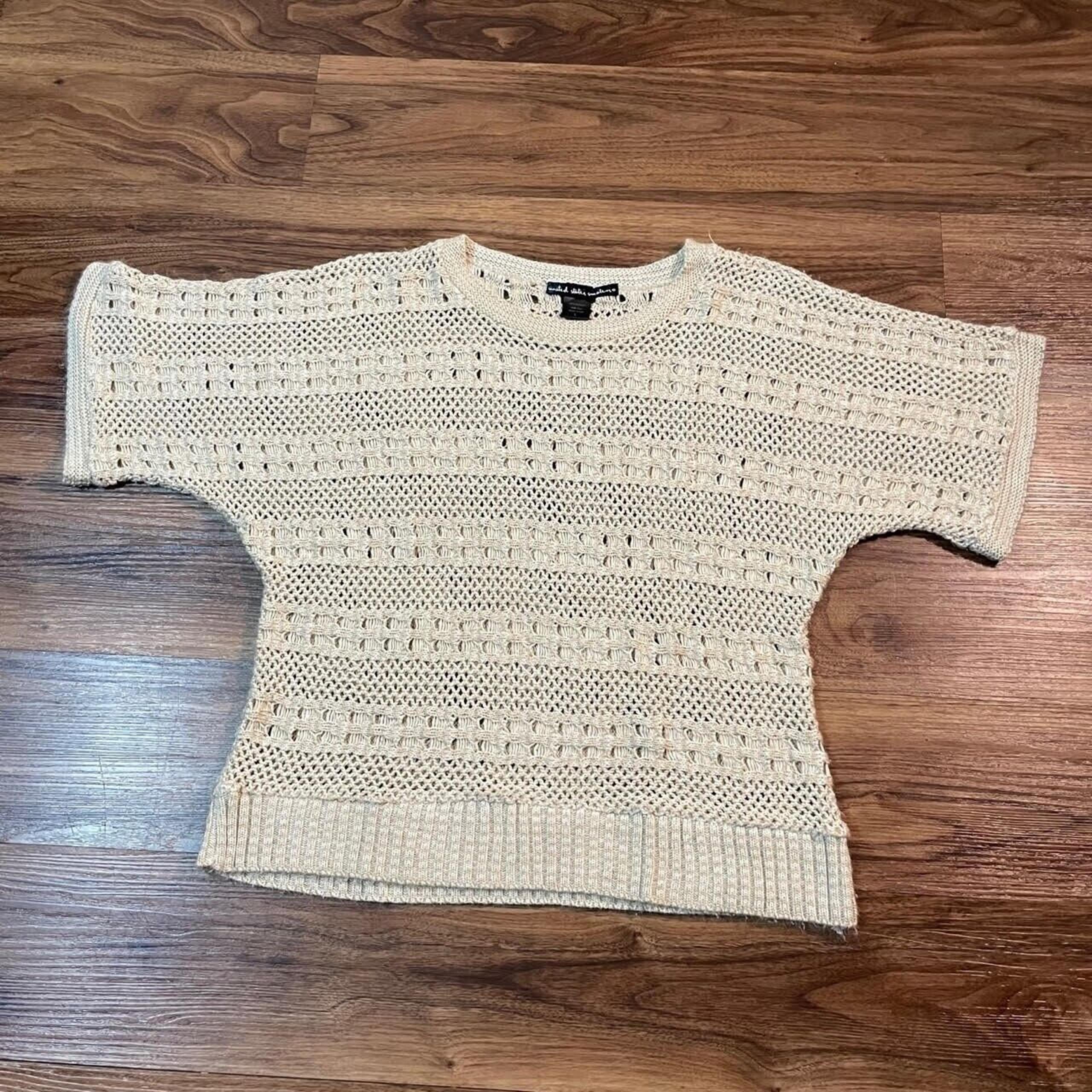 United States Sweaters Womens Short Sleeve Knit Sweater Size Large Acrylic Tan