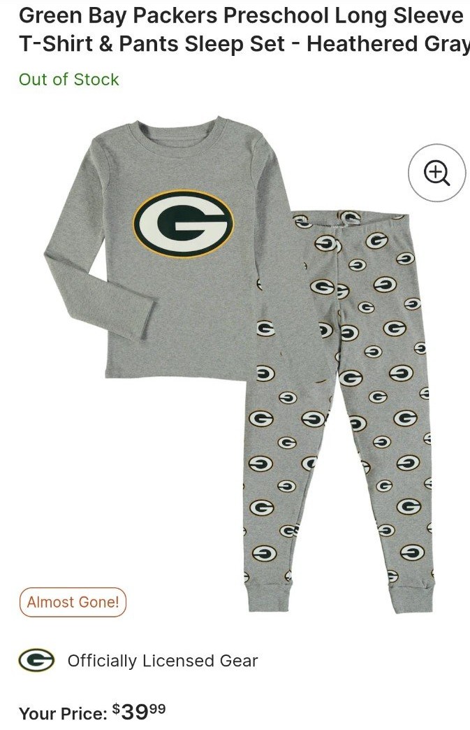 Green Bay Packers Pajama Set. Youth Size: 14/16