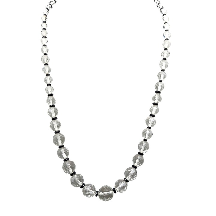 Vintage Faceted Crystal Graduated Necklace, Art Deco High End Clear Glass Beads