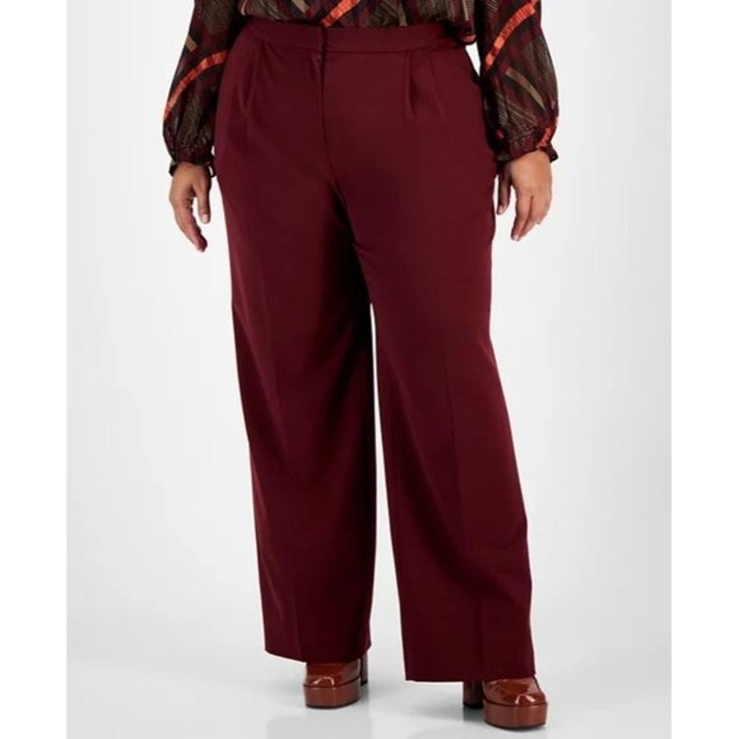Bar III Womens Plus Size 16W High-Rise Wide-Leg Pants Suit Separates in Red $79