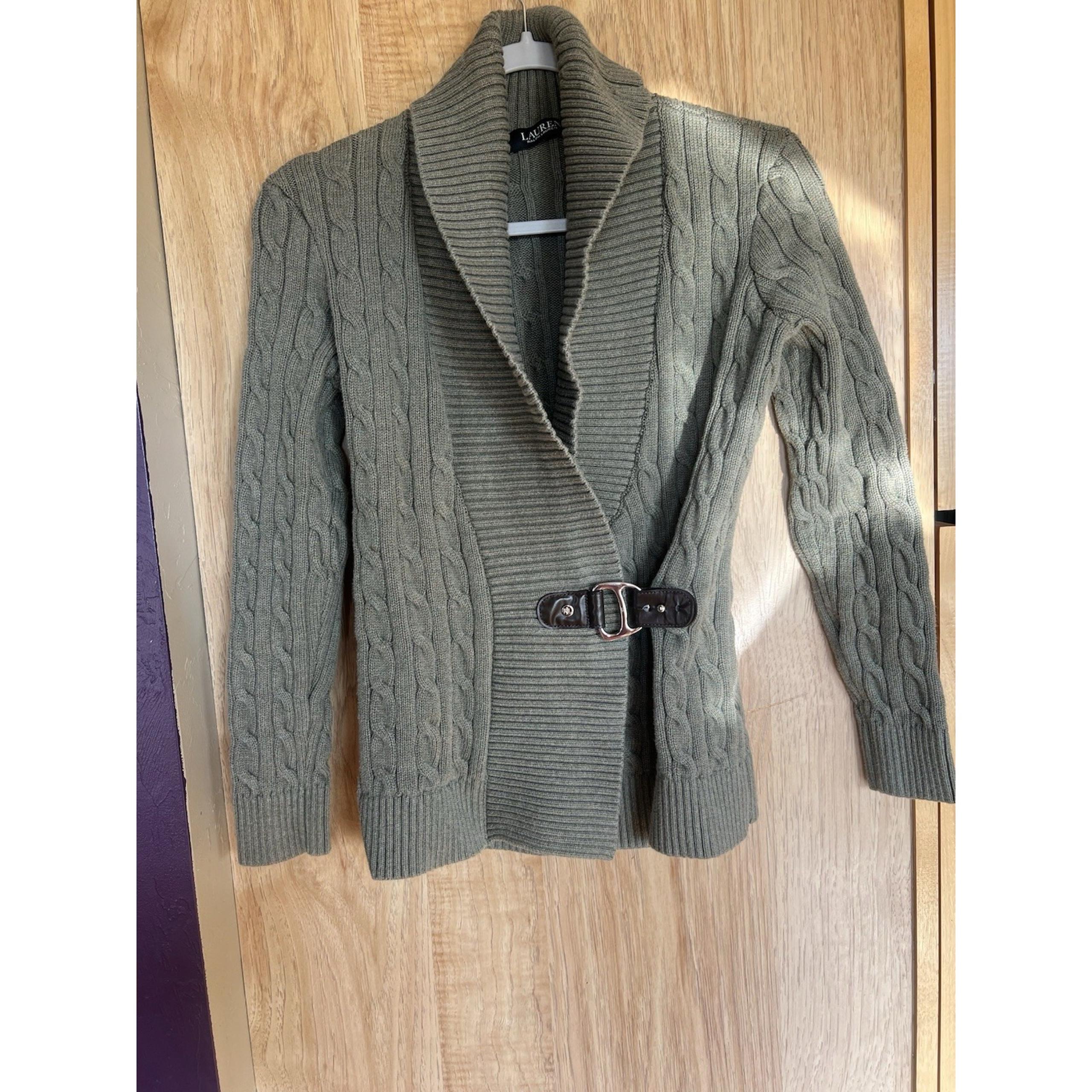 Ralph Lauren Women's Sweater Green Equestrian Buckle Preppy Wrap Knit Cardigan S