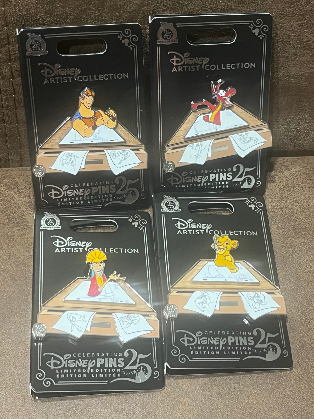 Disney Artist Collection LE Pins Kuzco - Simba - Mushu - Hercules. Set of 4 pins
