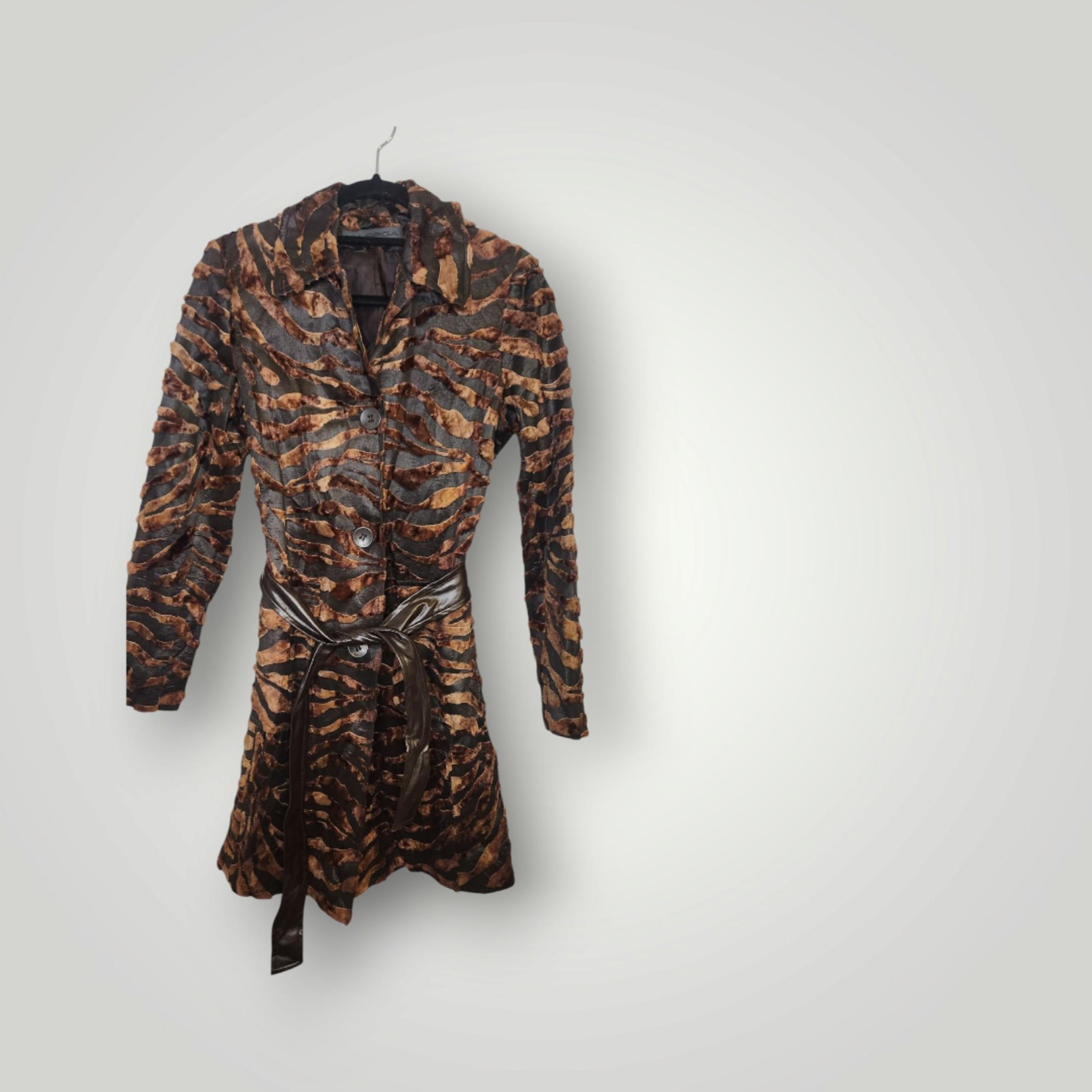 Via Spiga faux fur leather jacket black brown coat size XS
