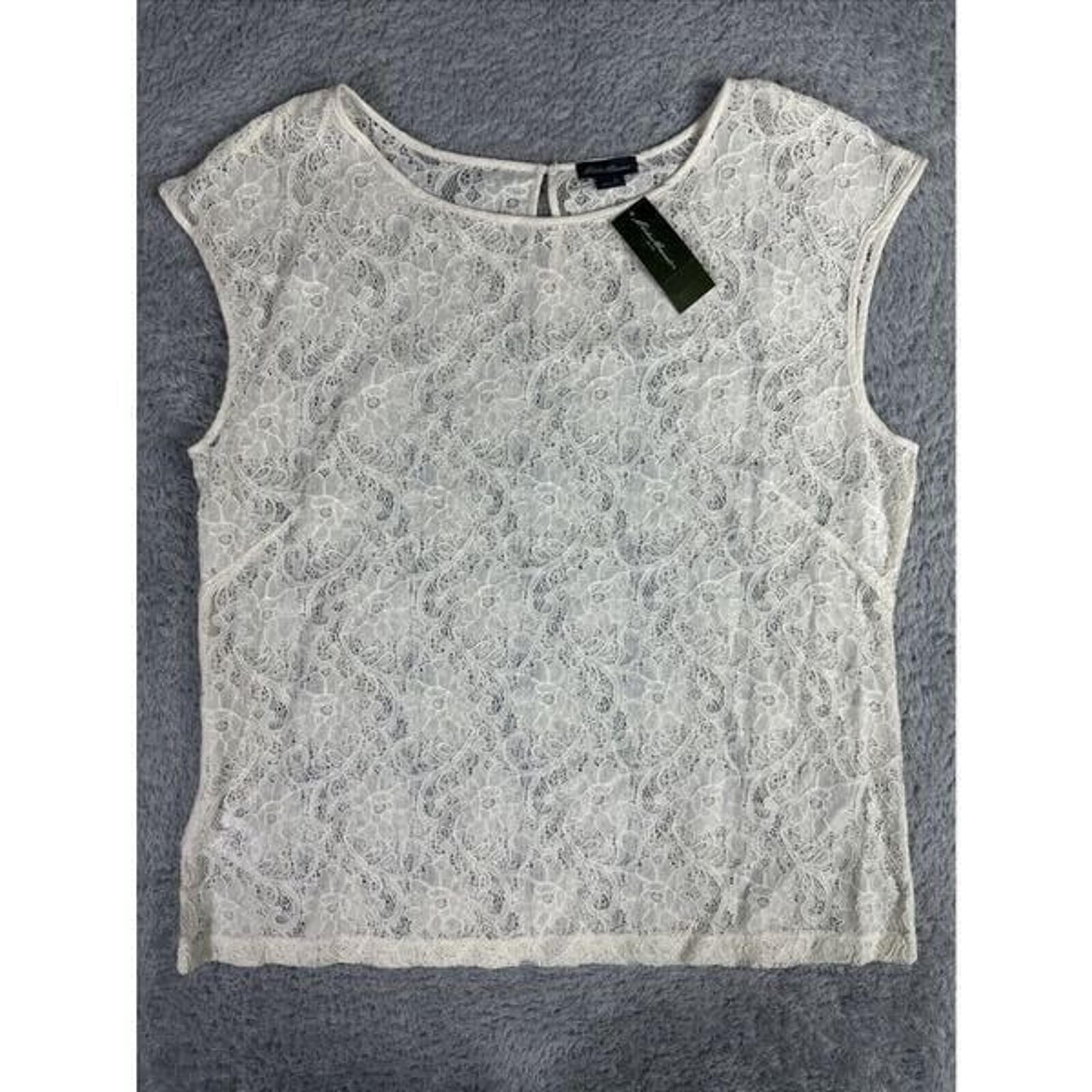 Eddie Bauer Women's Fairy Whimsy Feminine Sheer Lace Cap Sleeve Top XL Cream