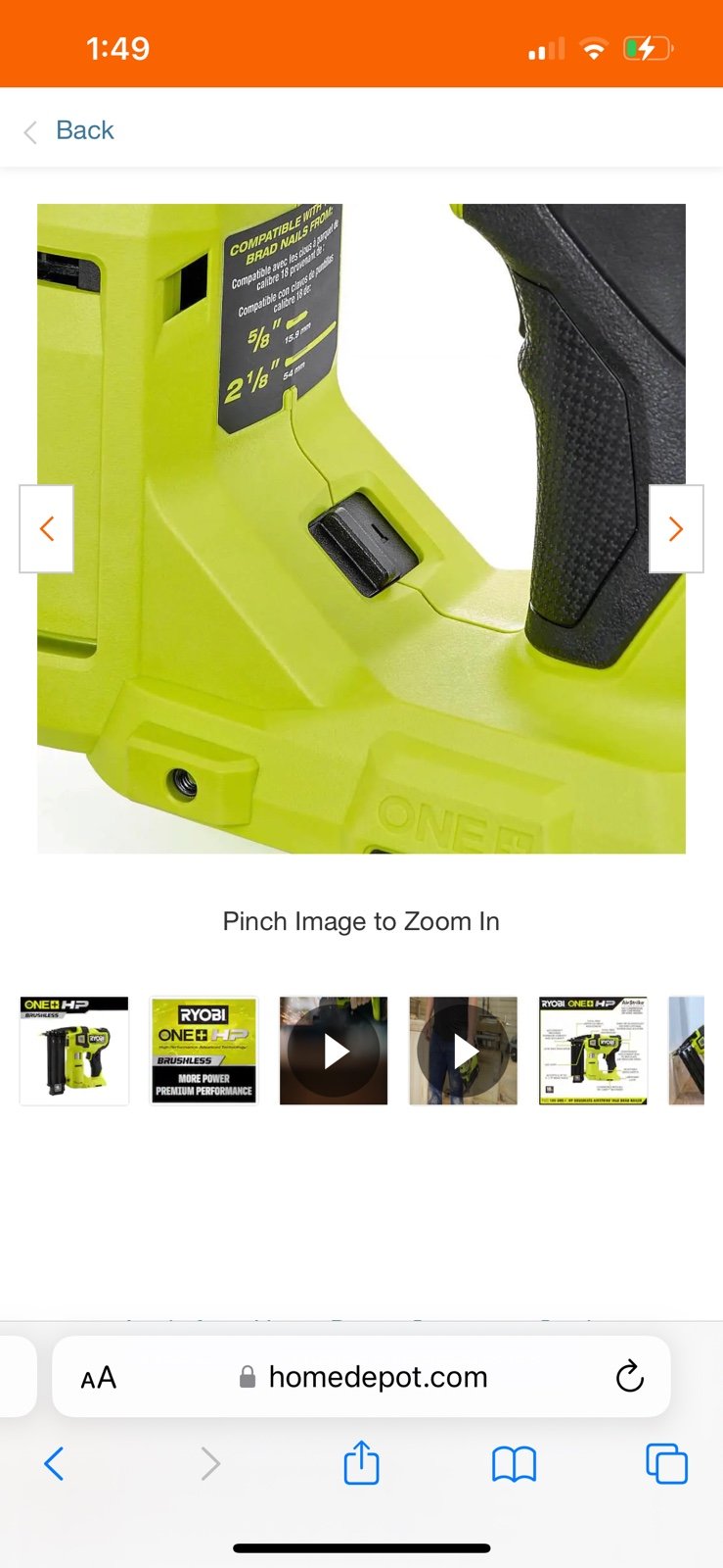 ONE+ HP 18V 18-Gauge Brushless Cordless AirStrike Brad Nailer (Tool Only)