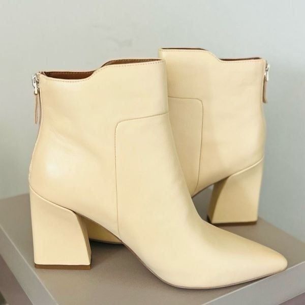 FRANCO SARTO Venture Leather Bootie Boot, Beige/White, Block Heel, Size 9, NWT