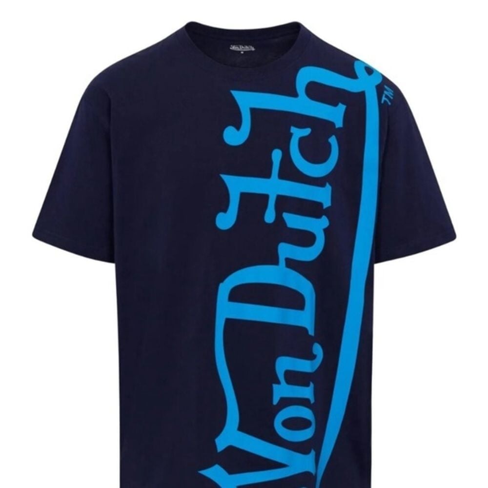 Von Dutch Men's T-Shirt Vertical Logo Oversized Relaxed Fit Heavyweight M