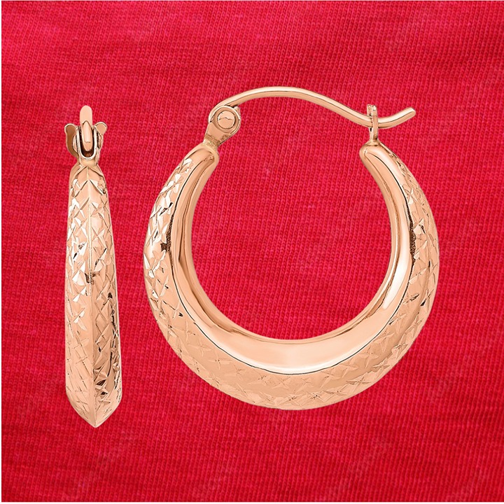 14K Rose Gold Textured Hollow Hoop Earrings