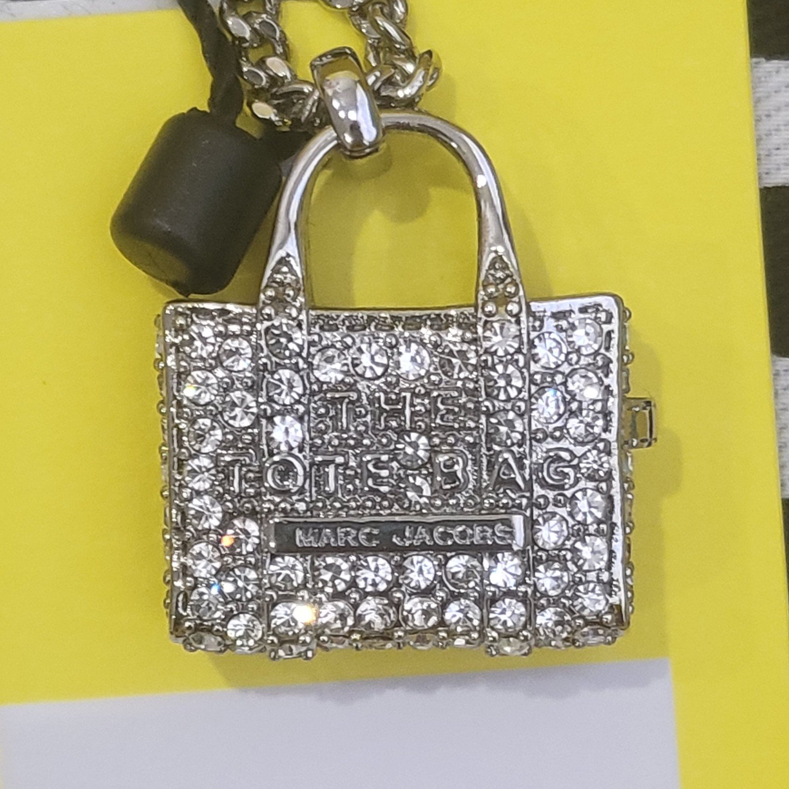 MARC JACOBS Silver 'The Pavé Tote Pendant' Necklace