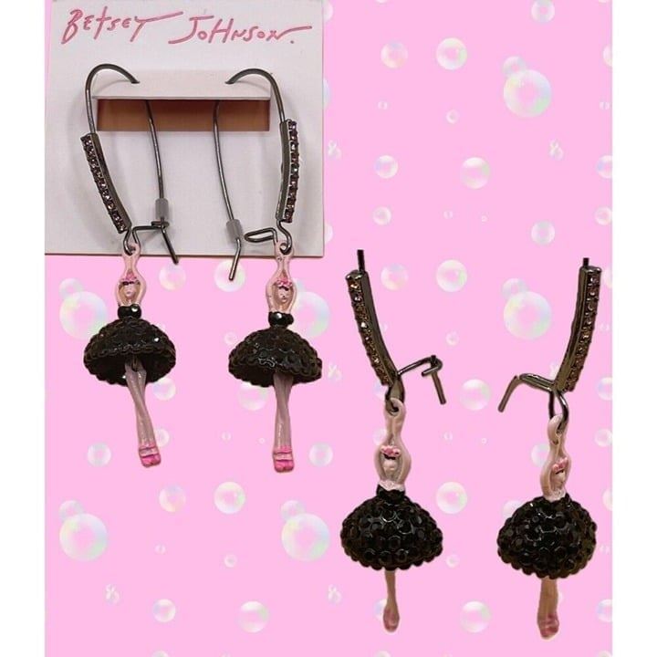 Betsey Johnson Ballerina Dancer Movable Legs Pave Accent Shepherd Drop Earrings