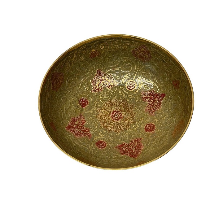 Vintage CLOISONNE Brass Bowl ENAMEL Floral Motif
