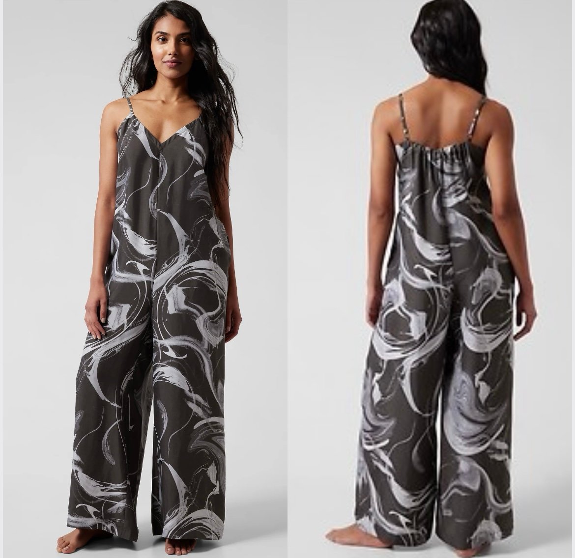 Athleta Calm Cool Wide Leg Marble Abstract Jumpsuit Size Small Loungewear