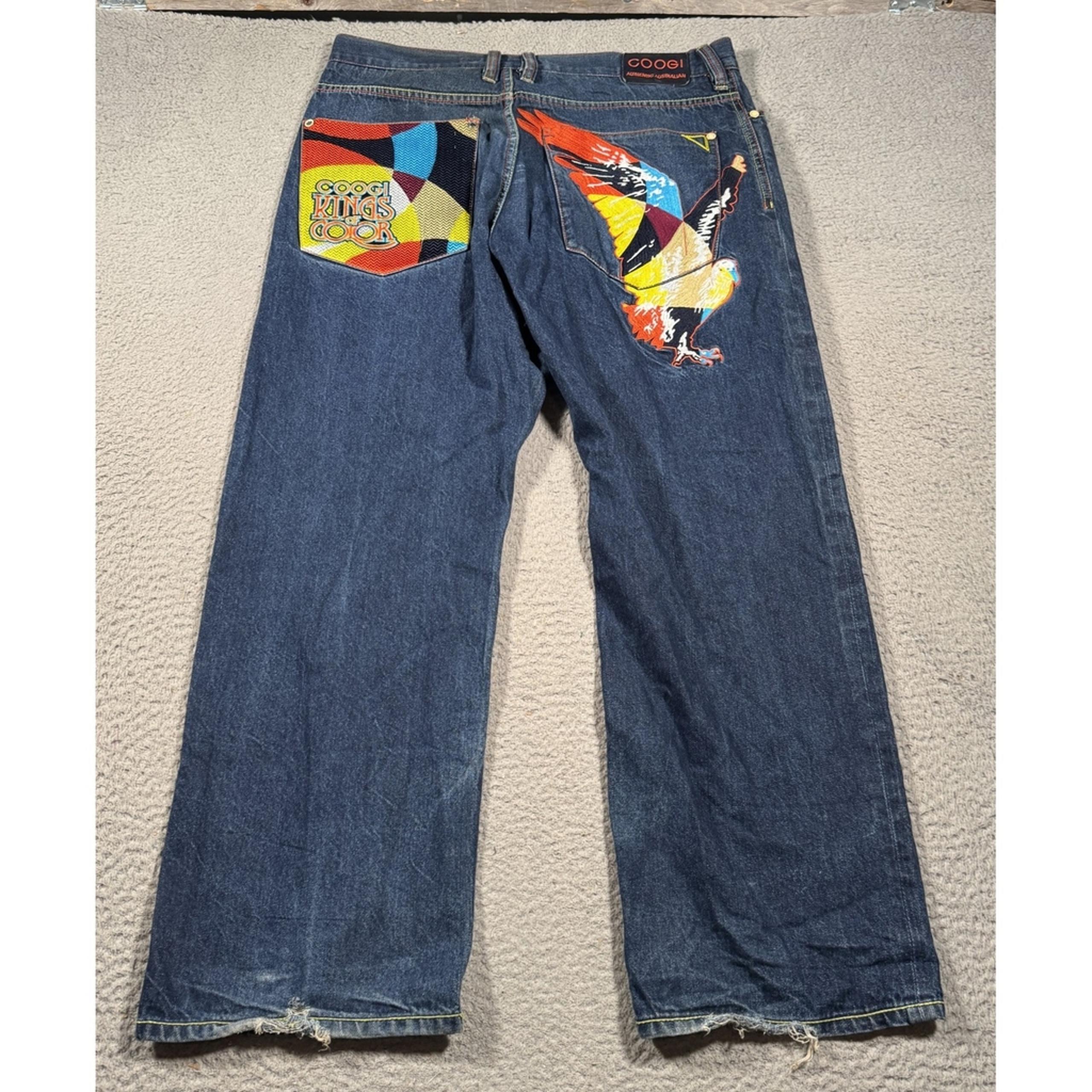 Coogi Jeans Mens 38x30 Blue Denim Kings of Color Embroidered Eagle Baggy Hip Hop