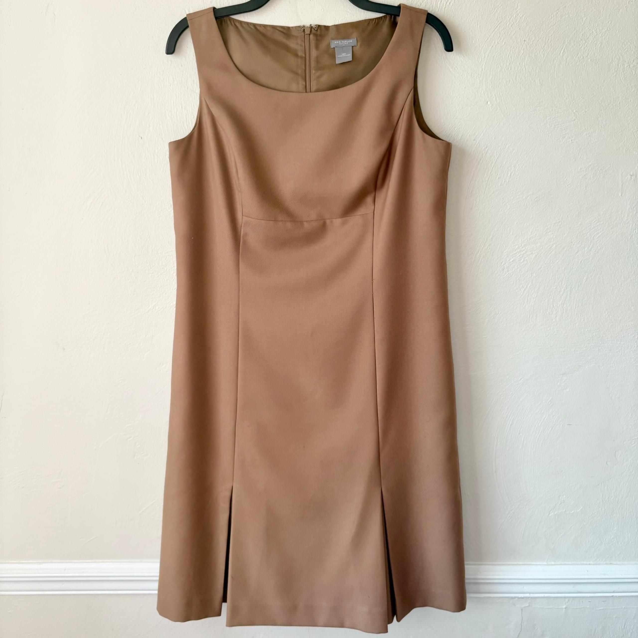 Ann Taylor Camel Brown Pleated Skirt Knee Length Dress PETITE