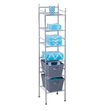 Bathroom Slim Storage Shelving Unit, Chrome, Clear Shelfs
