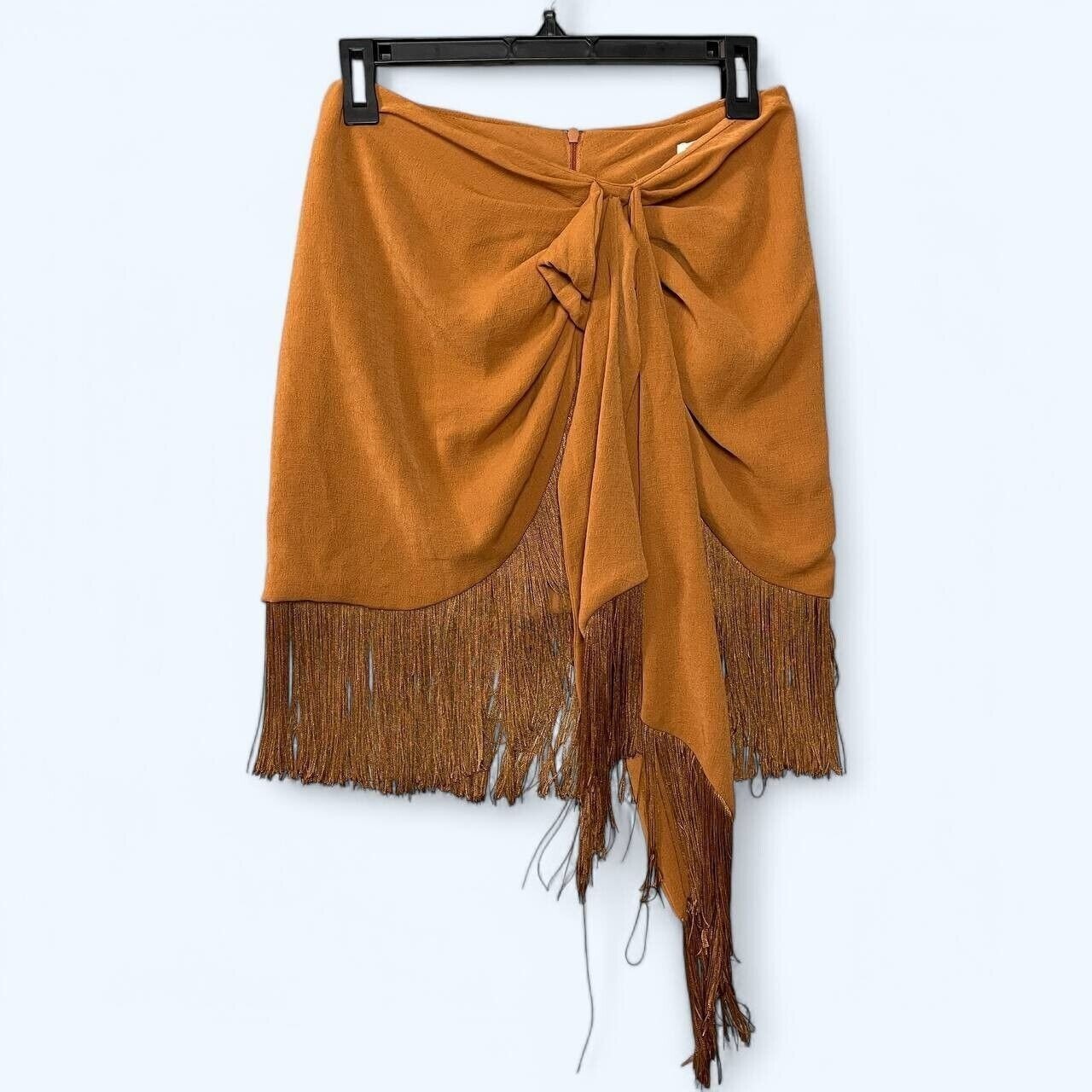 Zara Boho Brown Fringe Tassel Skirt Women Medium Western Festival Summer Rustic