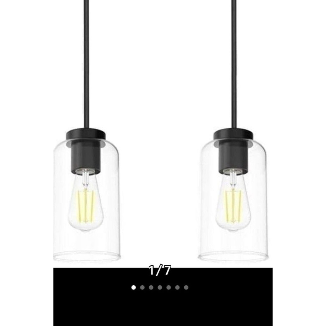 Set of 2 Pendant Lights Matte Black Glass Shades