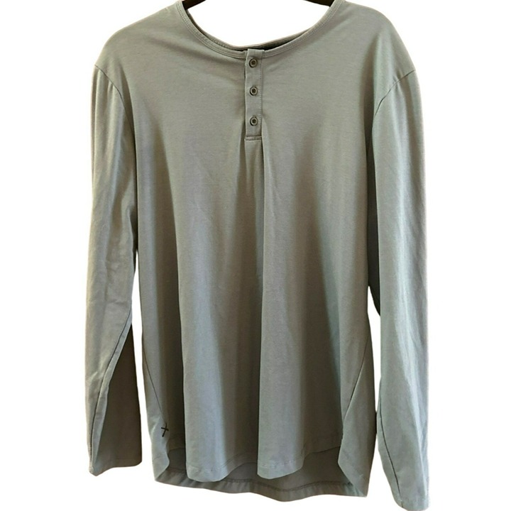 Cuts Men's Gray Blue Long Sleeve Henley Shirt Curve-Hem Size XL Casual EUC