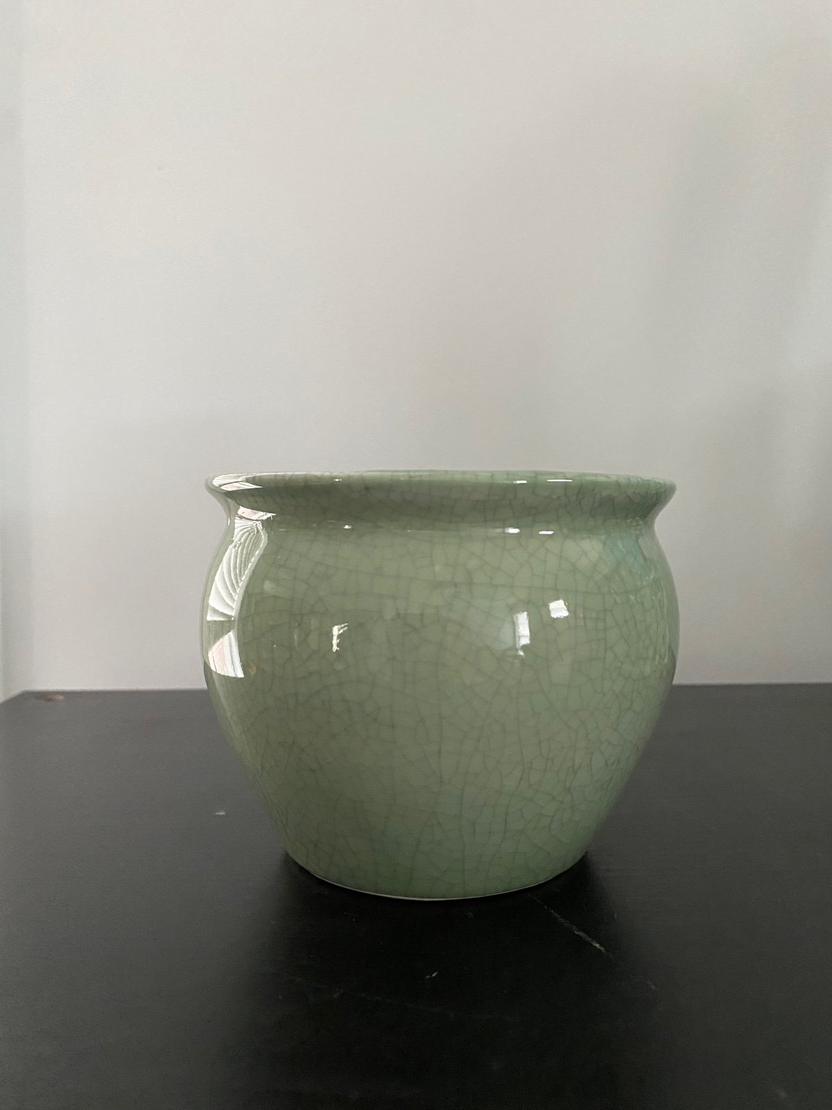Vintage Celadon crackled planter pot.