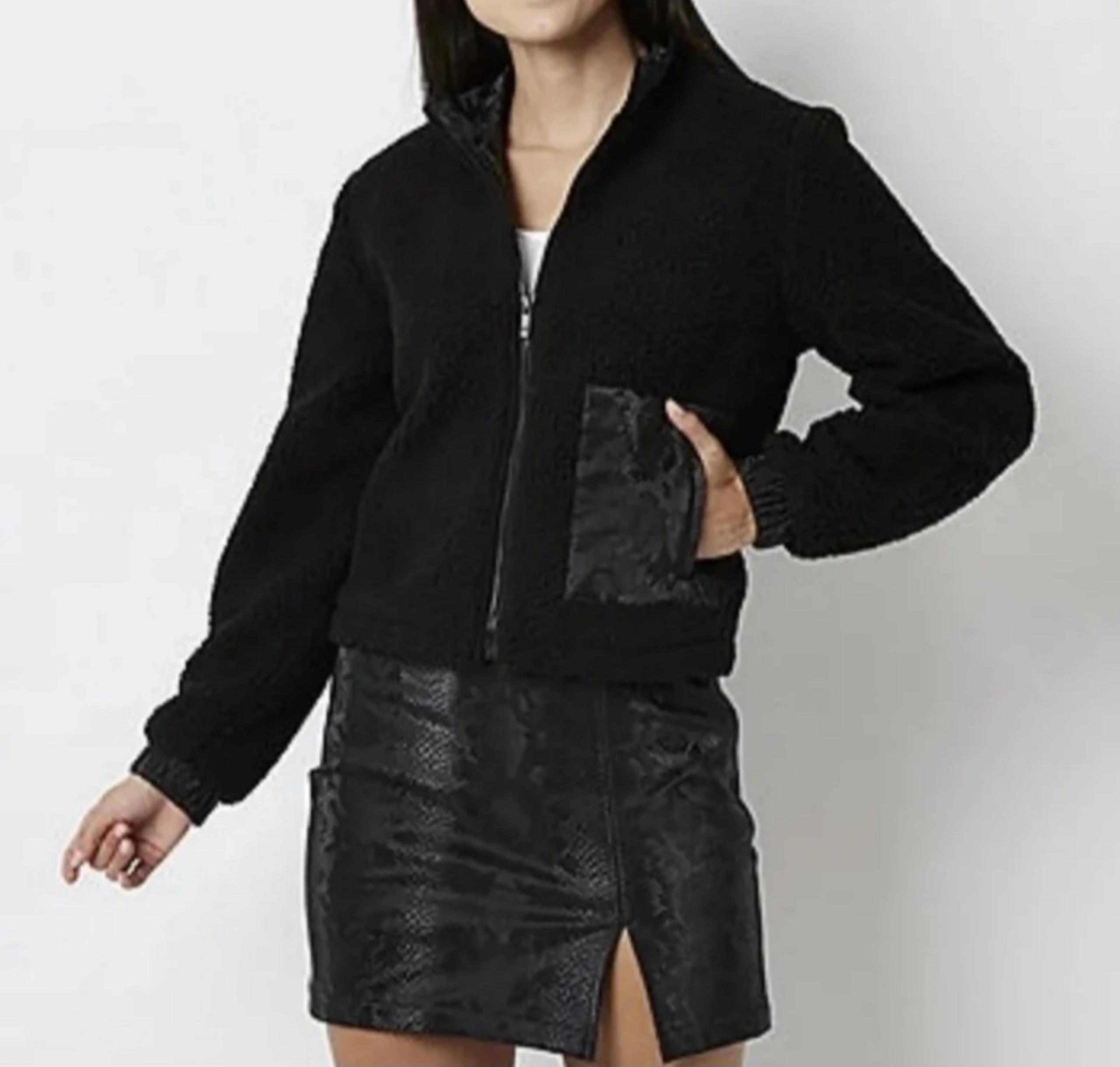Juicy Couture Size XXL Cropped Bomber Jacket Black Teddy Sherpa Fleece Zip NWT