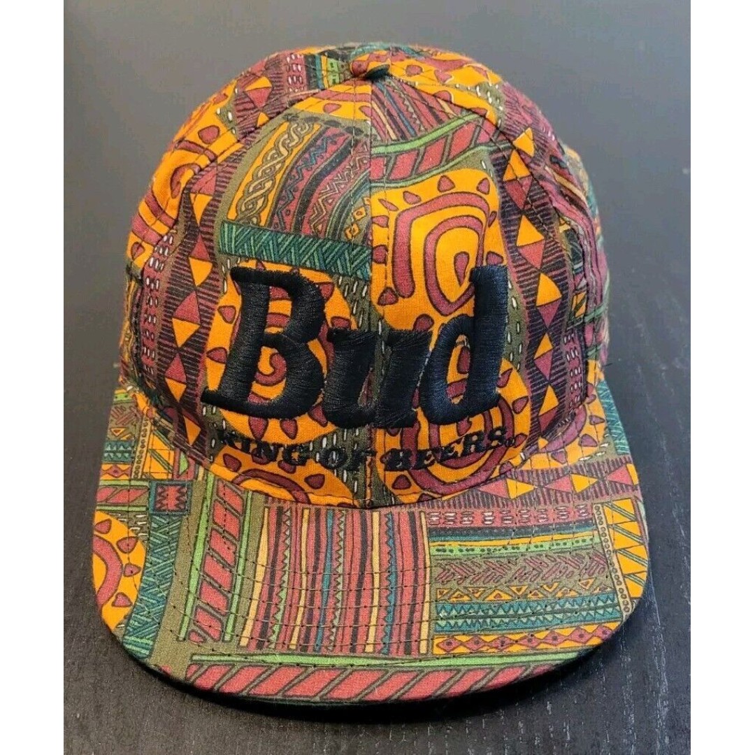 Budweiser King Of Beers Hat Snapback Cap African Dashiki Pattern 80s Made in USA