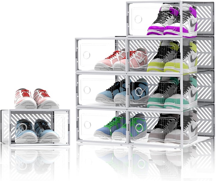 8 Pack Shoe Storage Box,【Sturdy & Durable】 Clear Plastic Shoe Storage Boxes Sta