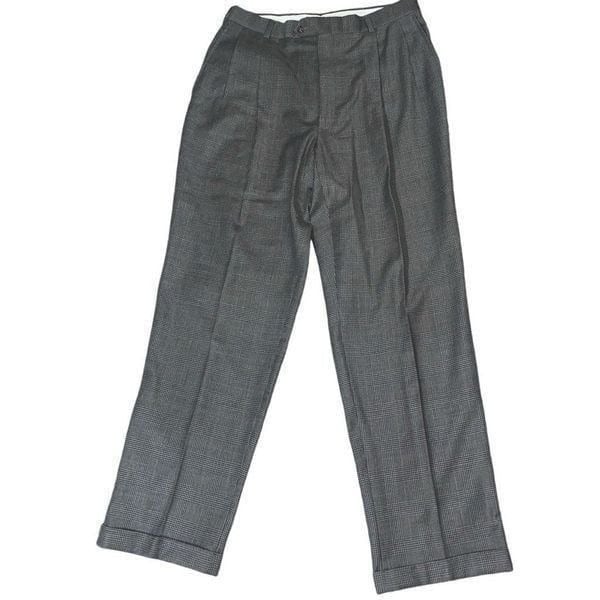 Hart Schaffner & Marx Mens 38 Virgin Wool Pleated Front Dress Pants Gray Plaid