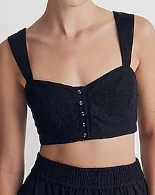 Madewell 10 Top 100% Linen Sweetheart Bralette Crop Top in True Black NWT