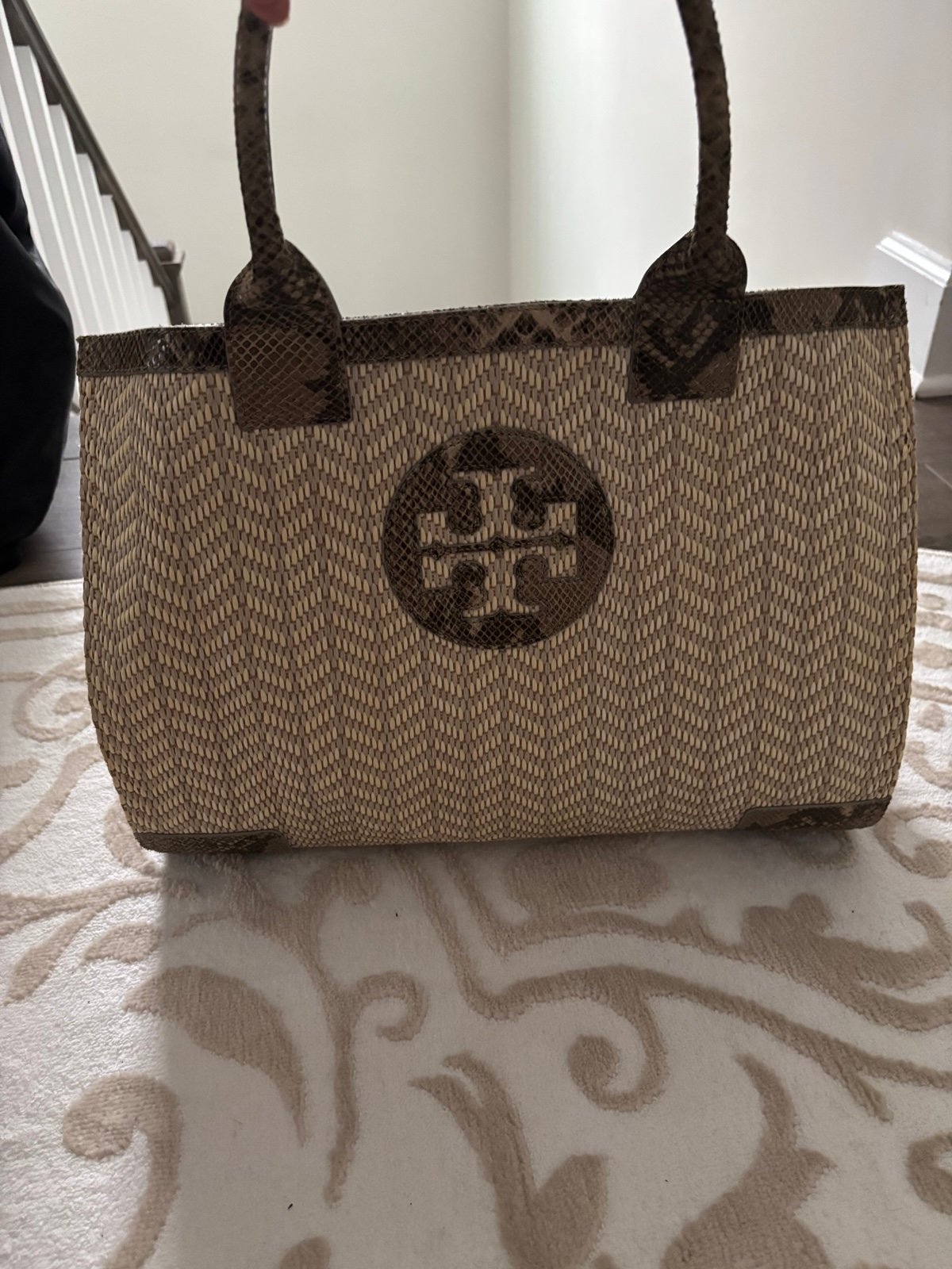 Tory Burch Woven with Snake print accents Tote