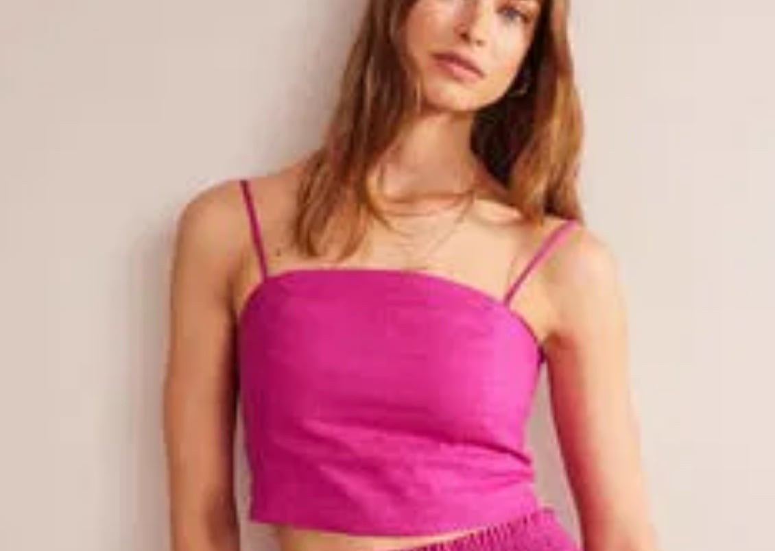 Boden Womens Strappy Fitted Linen Top Cropped Pink US 6 NEW. 487
