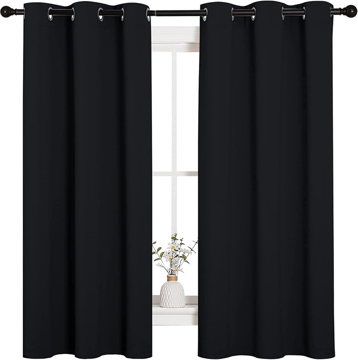 Black Solid Thermal Insulated Grommet Blackout Curtains