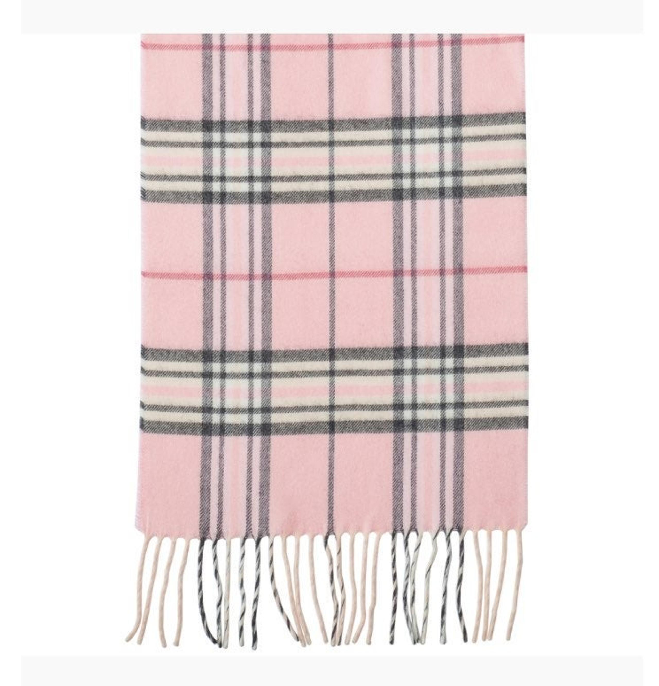 Fraas Cashmink Pink Plaid Fringe Scarf