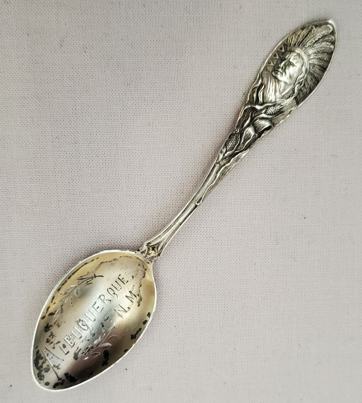 STERLING Silver ALBUQUERQUE New Mexico Native Chief Indian Head Souvenir Spoon